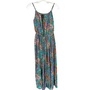 Dilanni Women's midi Dress teal paisley braided leather straps size large